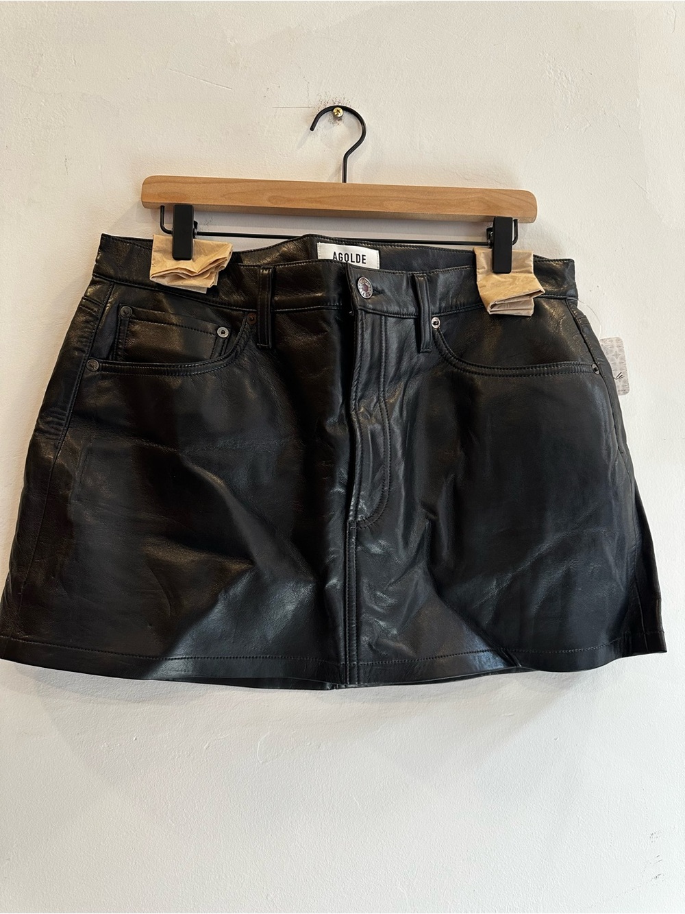 Agolde Black Leather A-Line Mini Skirt